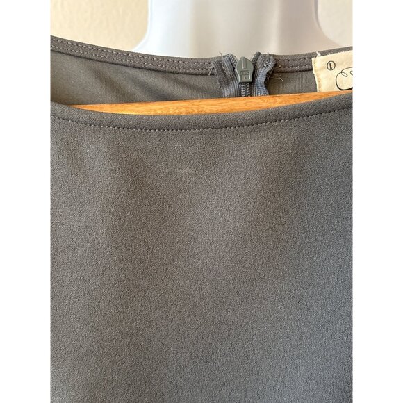 Quiet Luxury Asymmetrical Ruffle Dress L Sheath Gray Neutral by Aisize Timeless - Picture 5 of 16